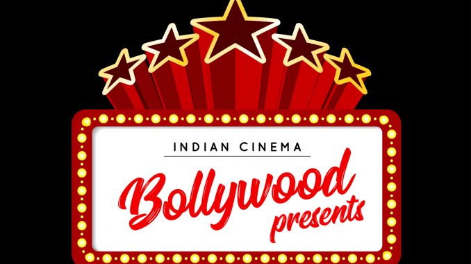Bollywood is a traditional Indian movie. illustration with marquee lights